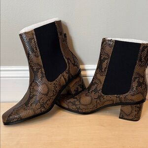 French Connection Black and Brown Snake Print Heeled Boots